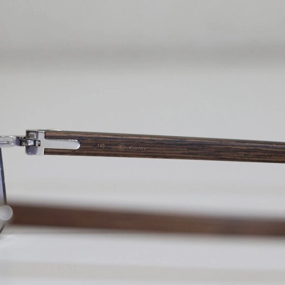 Cartier C Decor Wood Rimless Sunglasses Silver purple Gradient - Picture 5 of 13